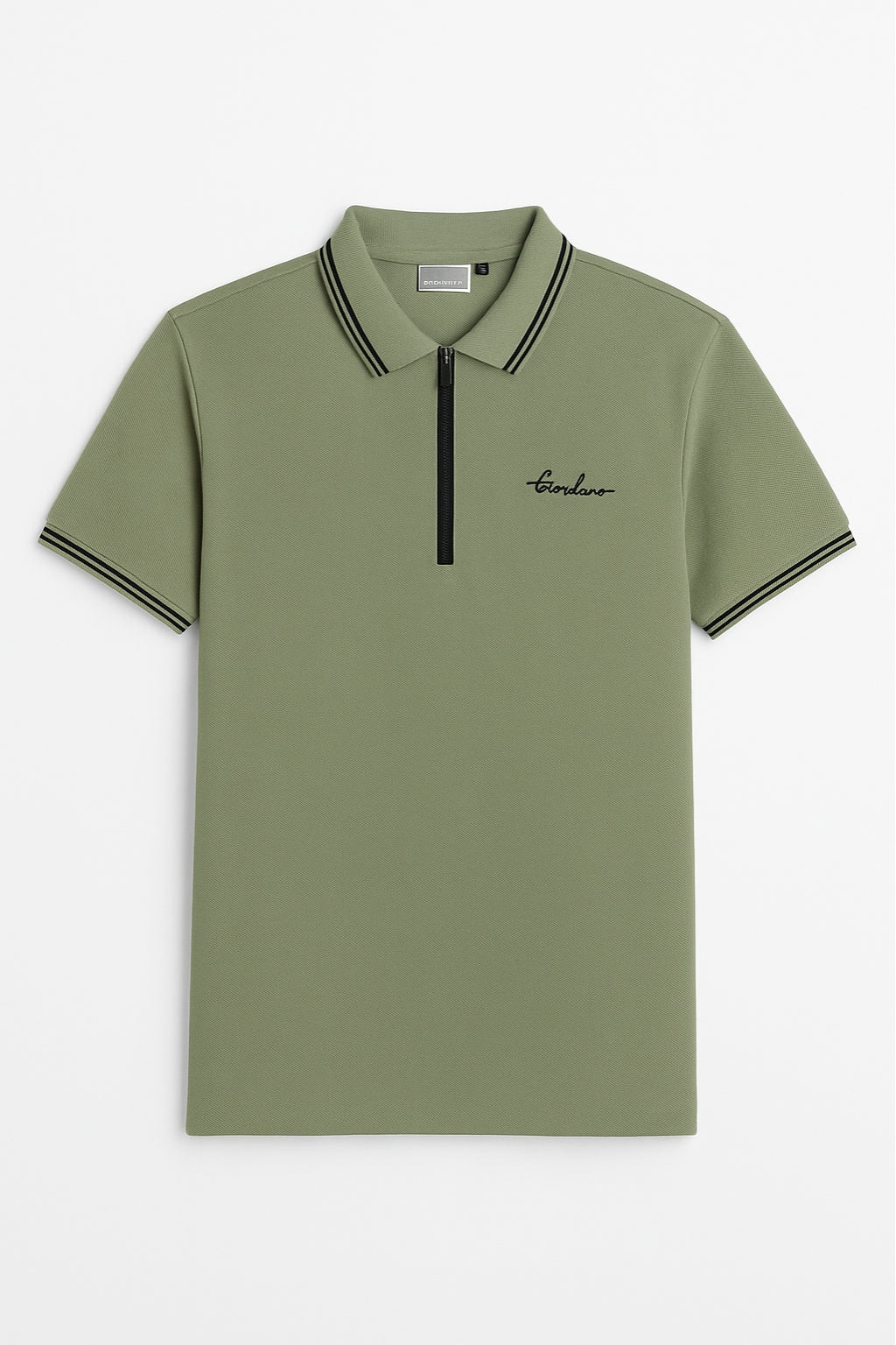 Premium Zip Polo Shirt – Olive Green