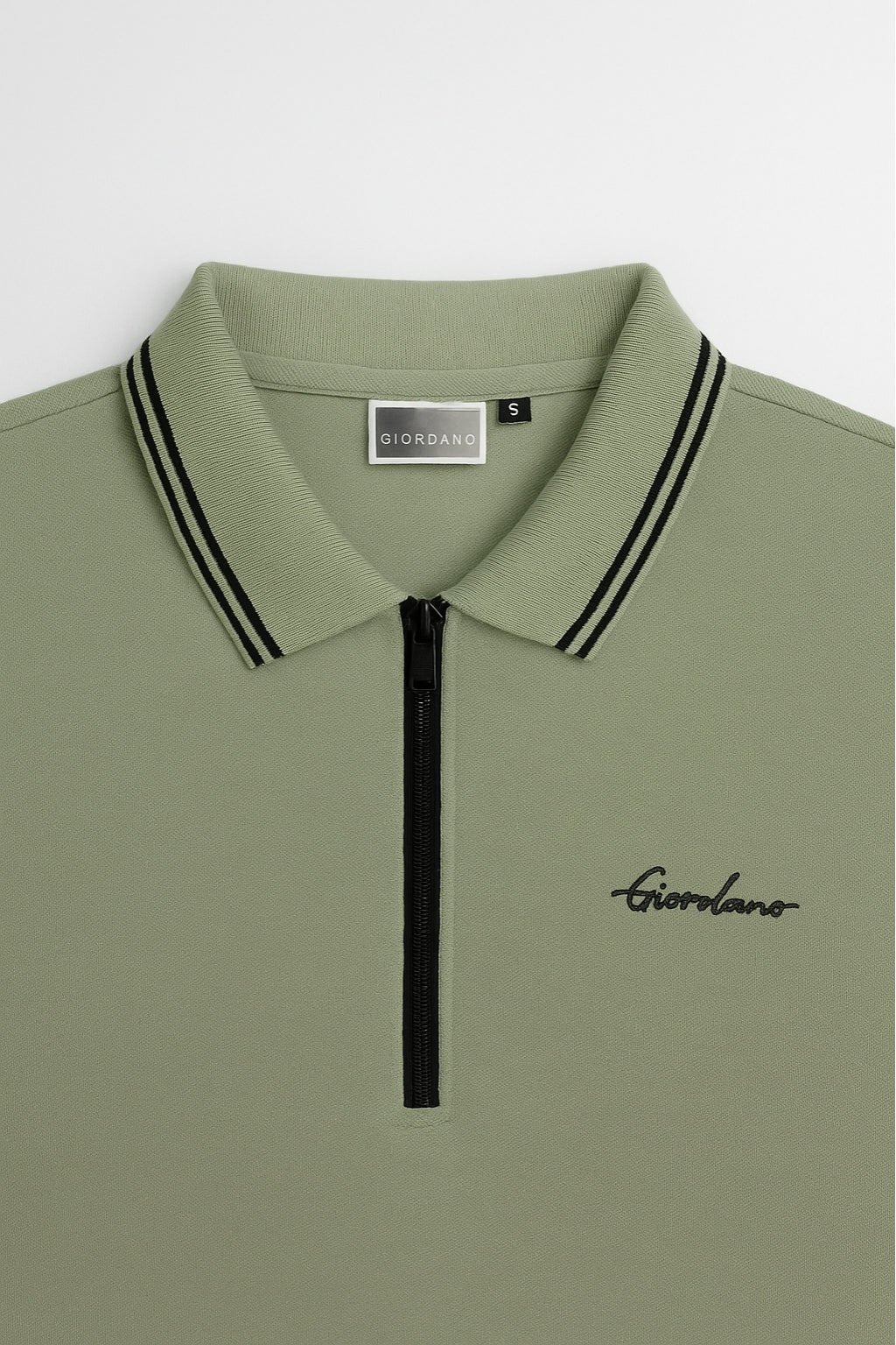 Premium Zip Polo Shirt – Olive Green