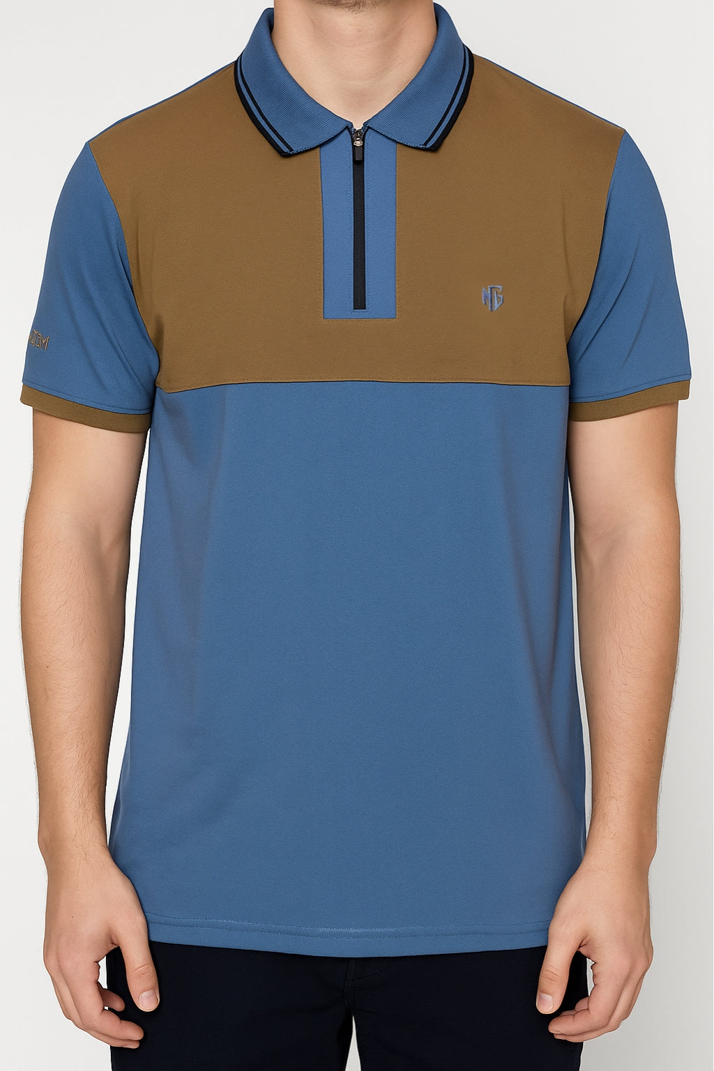 NextGen Contrast Zip Polo – Blue & Mustard