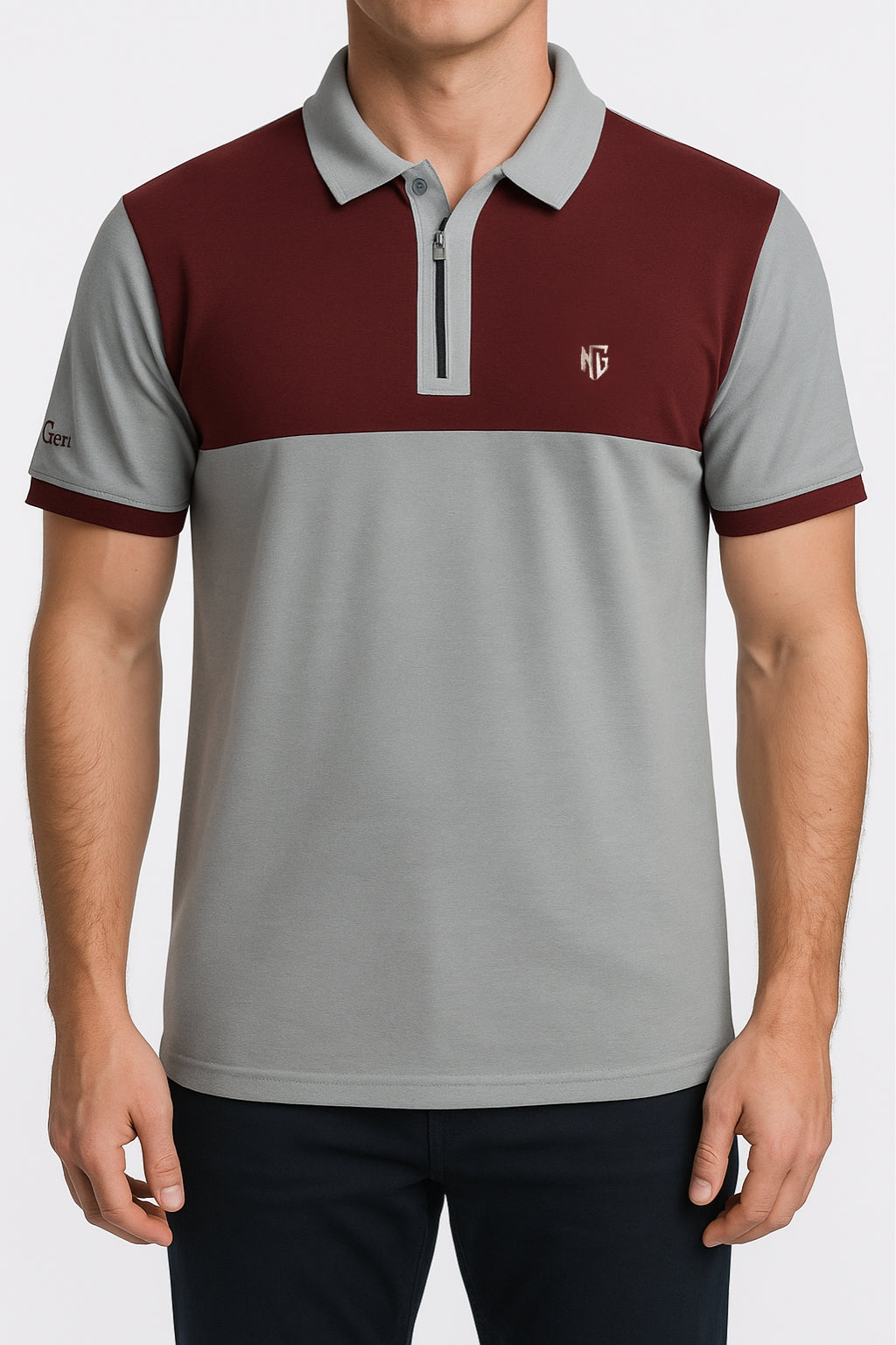 NextGen Contrast Zip Polo – Maroon & Light Grey