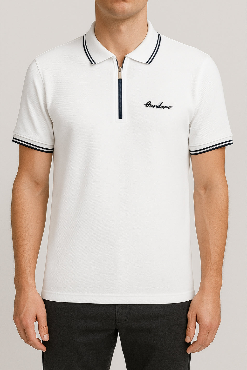 Premium Zip Polo Shirt – White